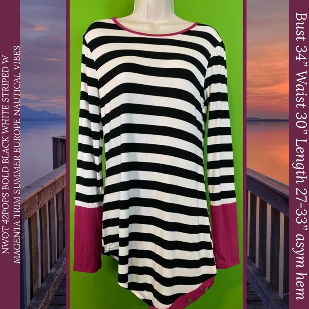 NWOT 42POPS BOLD STRIPED BLACK WHITE/MAGENTA
